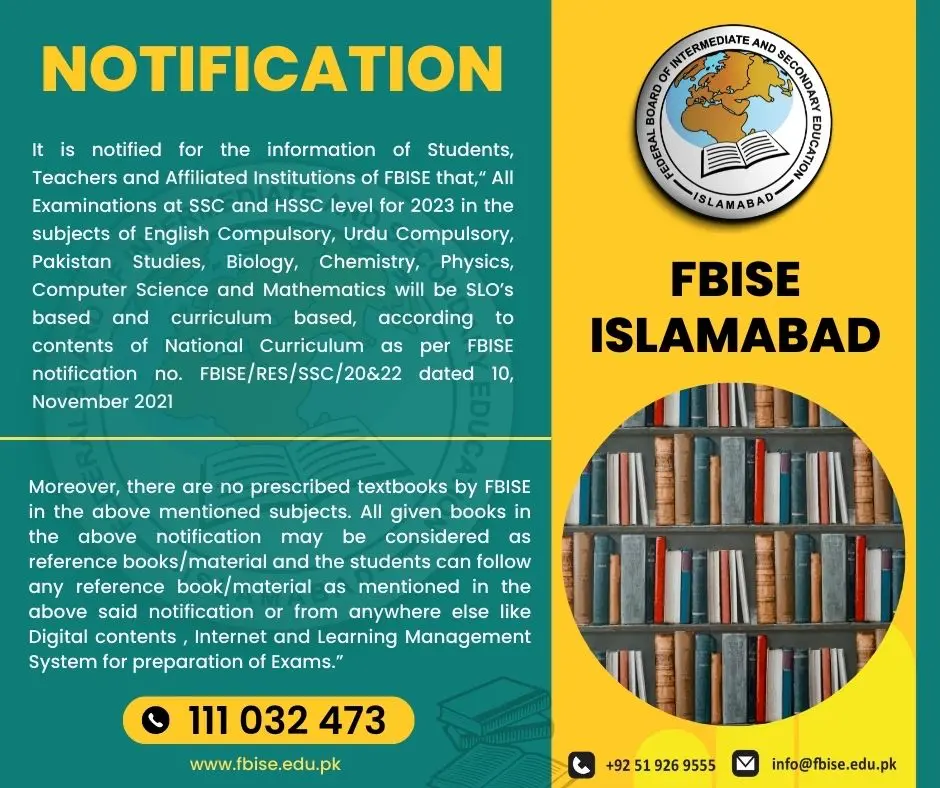 FBISE Matric 10th Class Syllabus Model Papers 2022