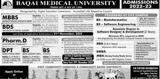 Baqai Medical University Admission 2022