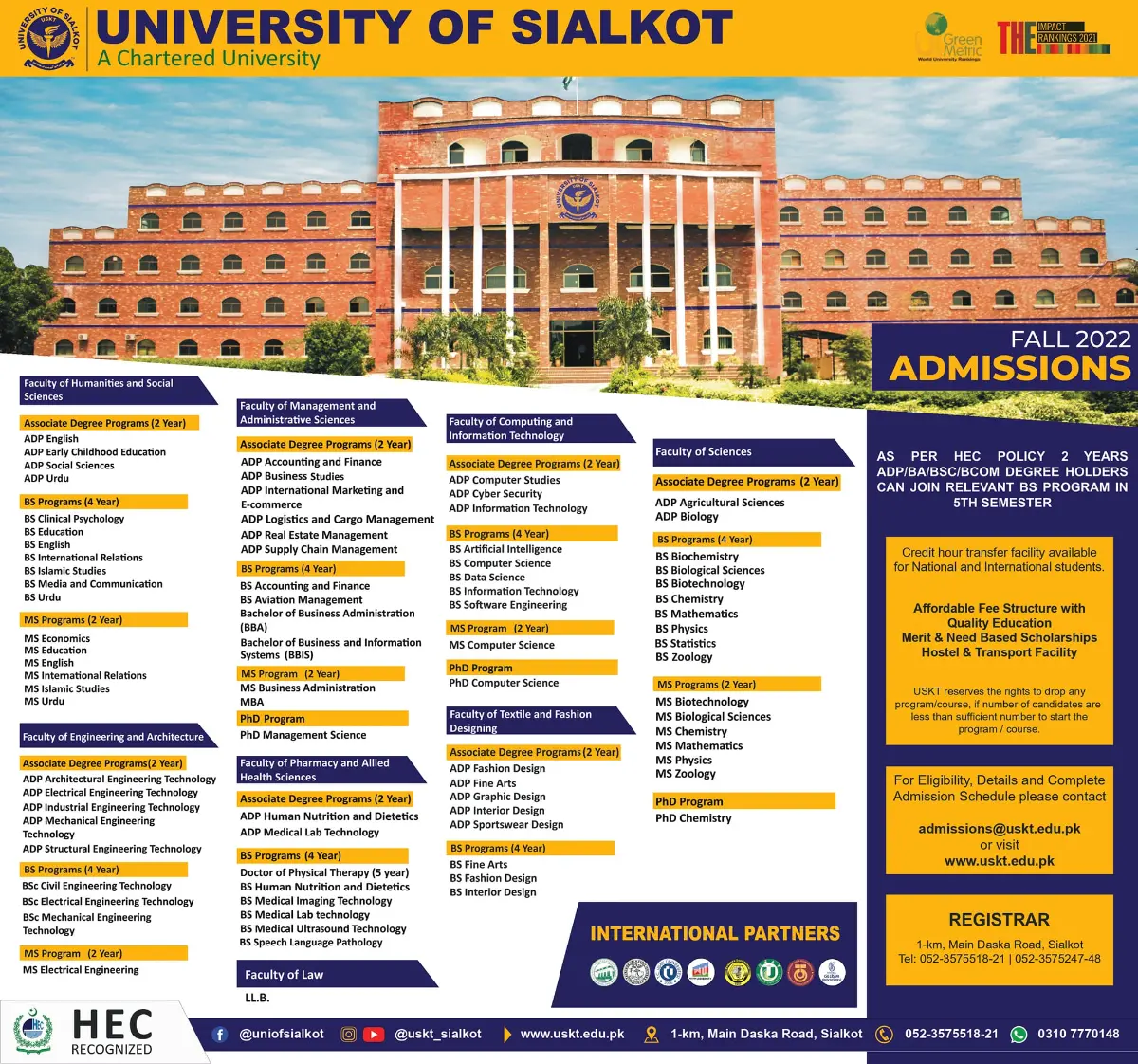 University of Sialkot Admissions 2022