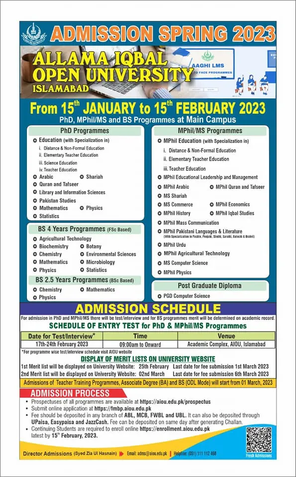 Allama Iqbal Open University Admission 2023