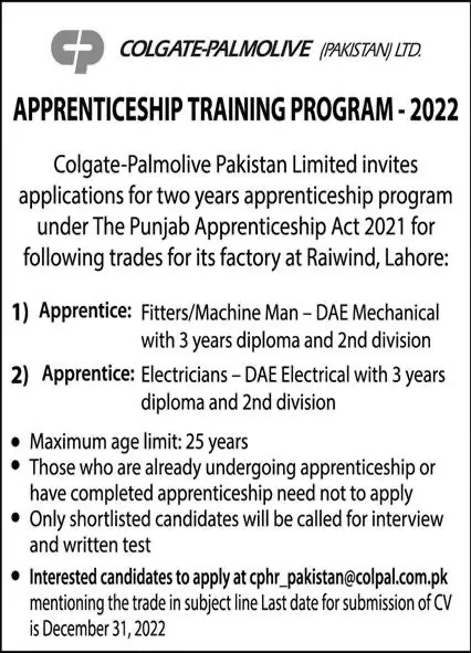 Colgate Palmolive Apprenticeship 2024