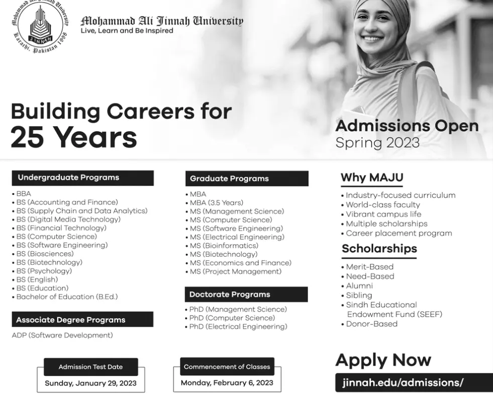 Mohammad Ali Jinnah University Admission 2023