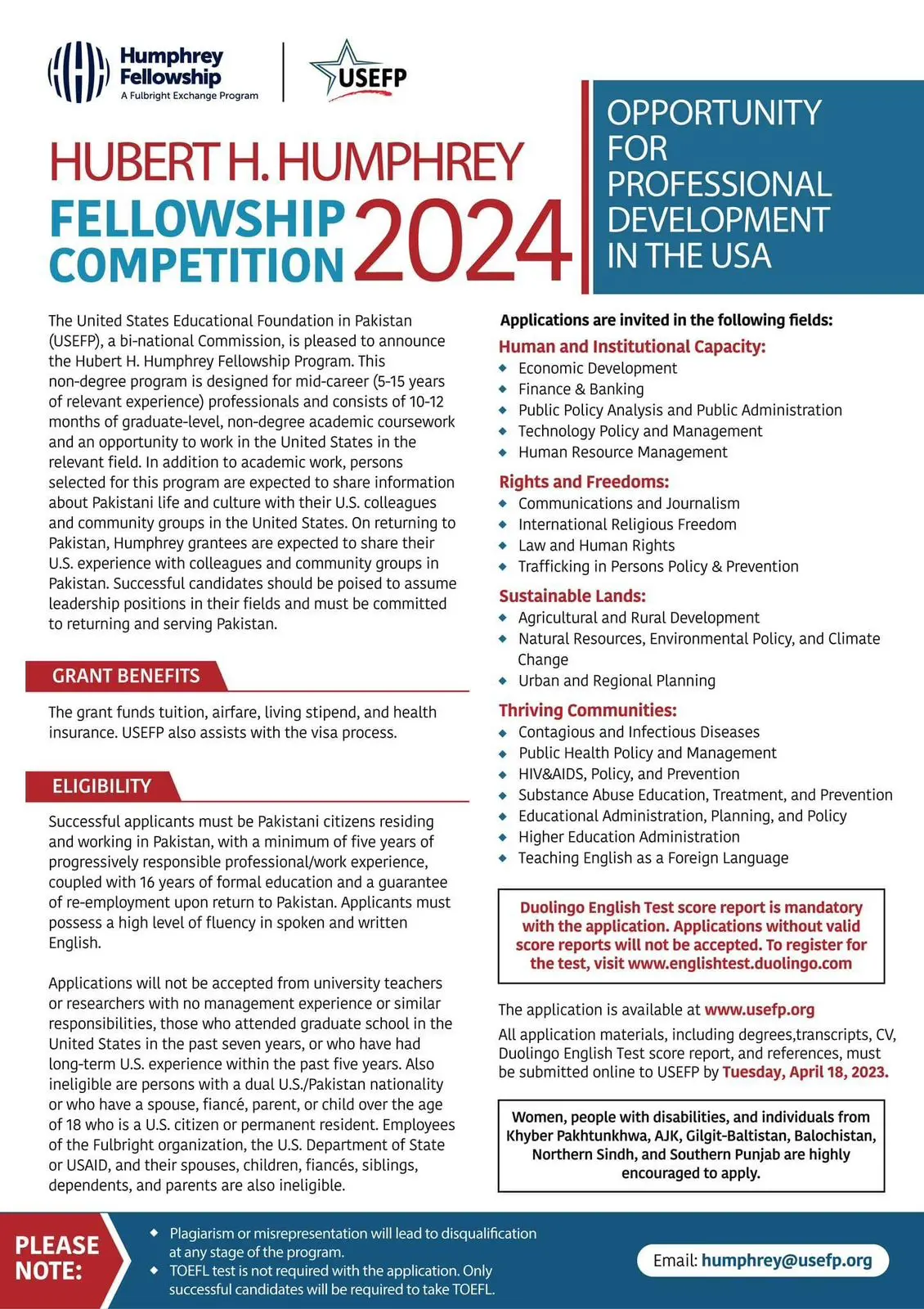 Hubert H. Humphrey Fellowship Program Competition online