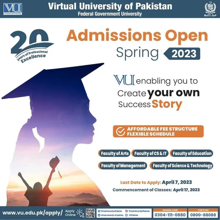 Virtual University of Pakistan VU Online Admission 2023