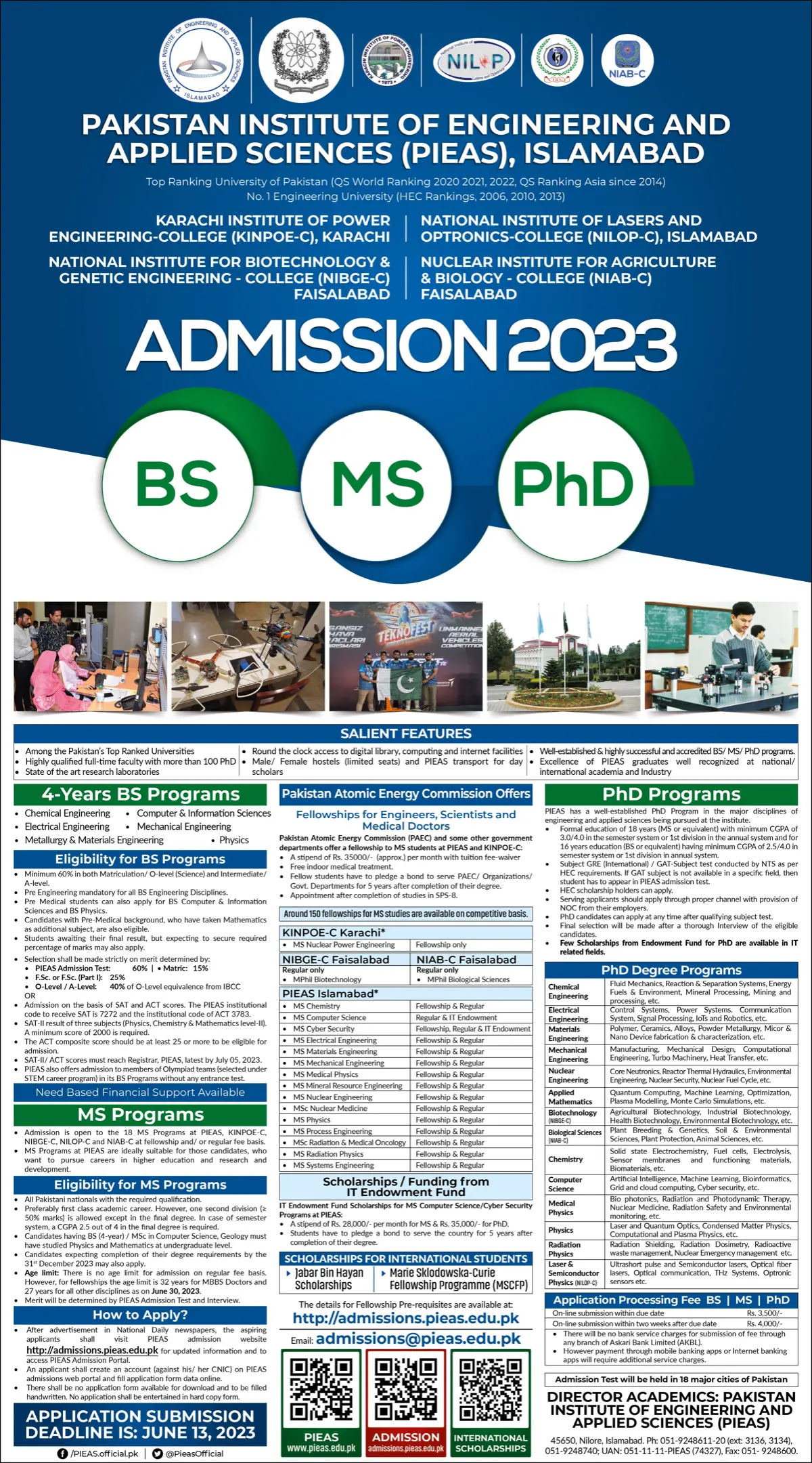 PIEAS Admission 2023 Merit List
