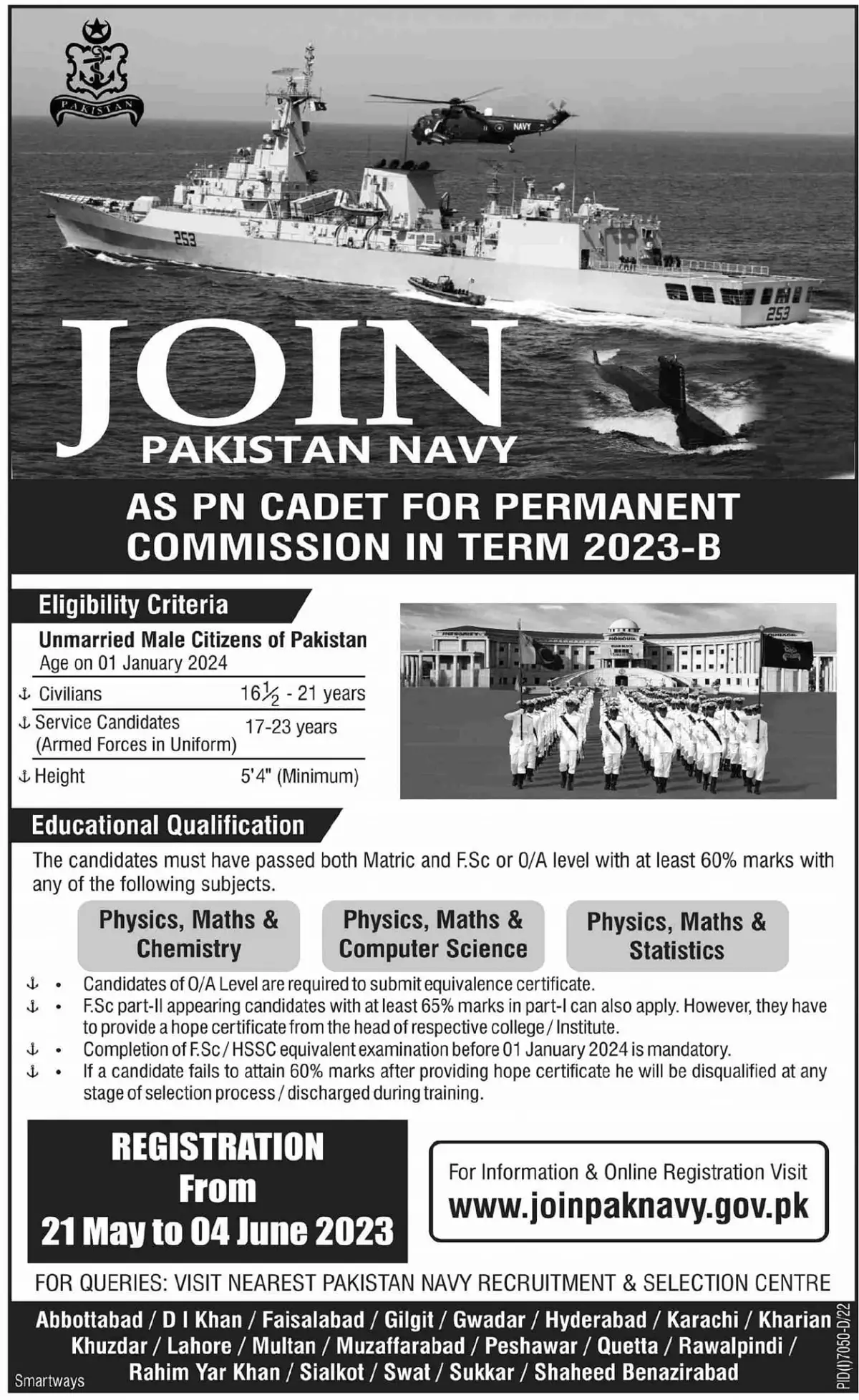 Join Pak Navy as PN Cadet 2023 for Permanent Commission