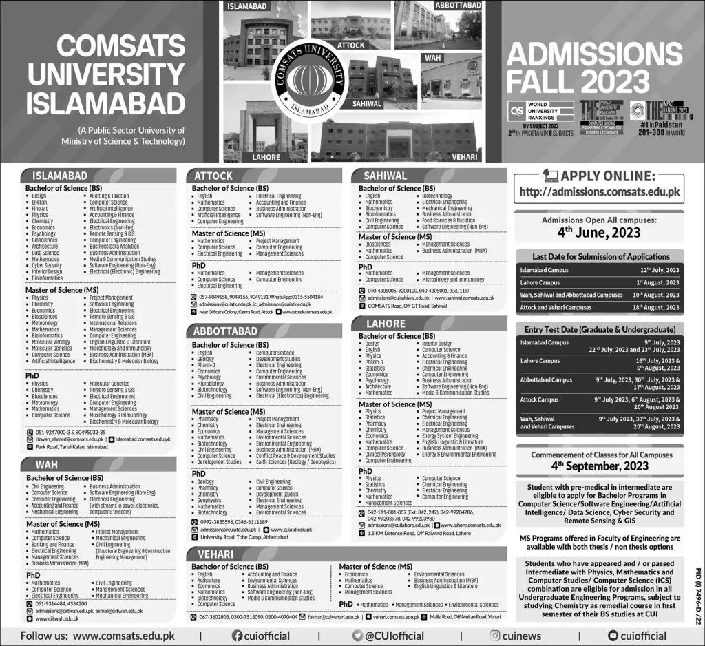 Comsats University Islamabad Fee Structure 2024