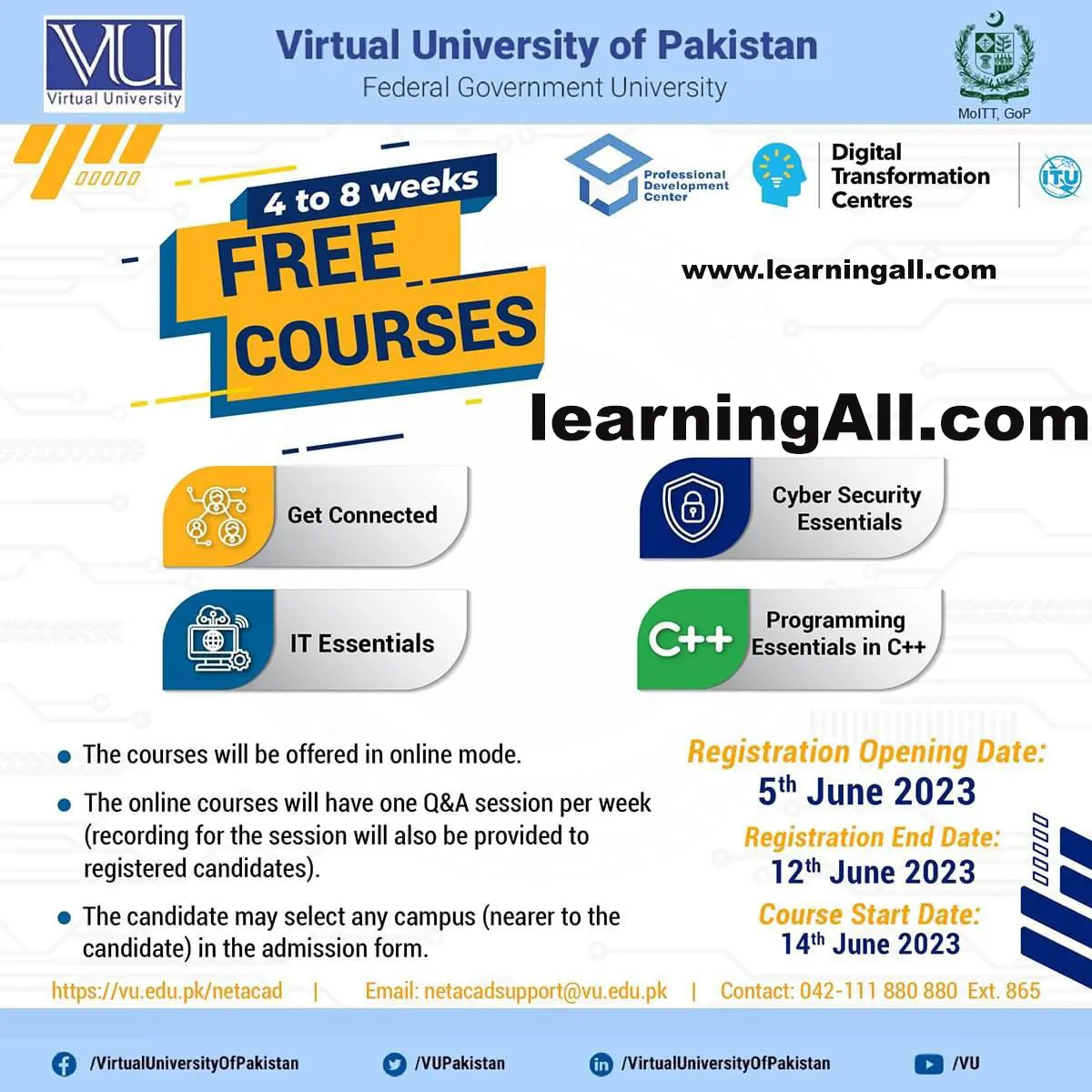 VU Virtual University of Pakistan Courses 2023