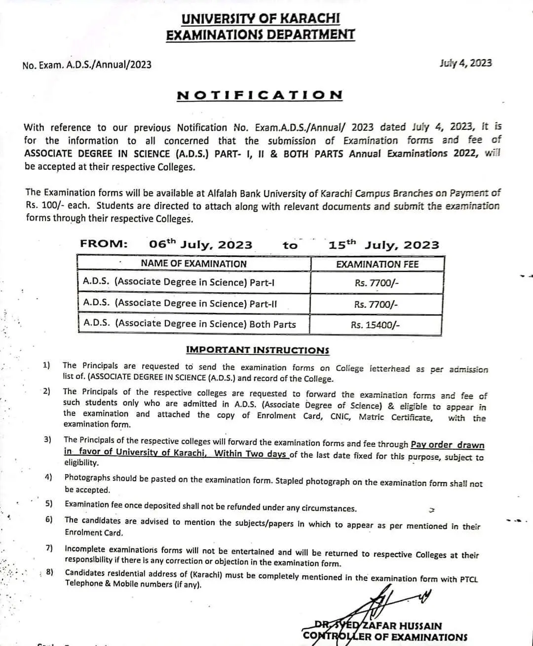 Associate Degree in Science admission in Karachi