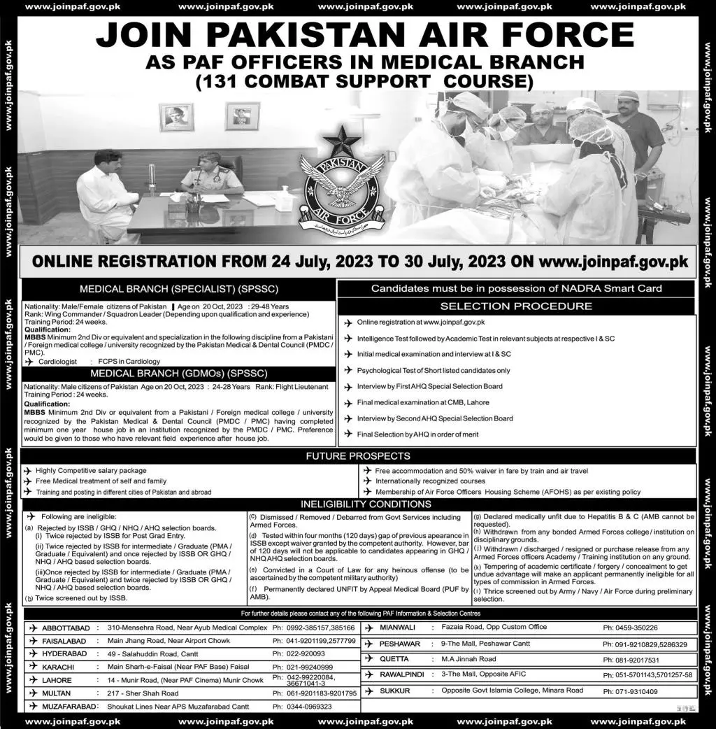 Join PAF as doctor 2024 PAF Officer Medical