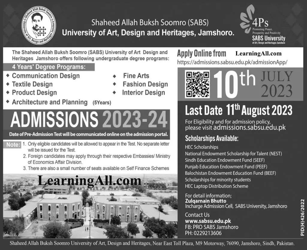 SABS University Sindh Jamshoro Admission 2023 Fee