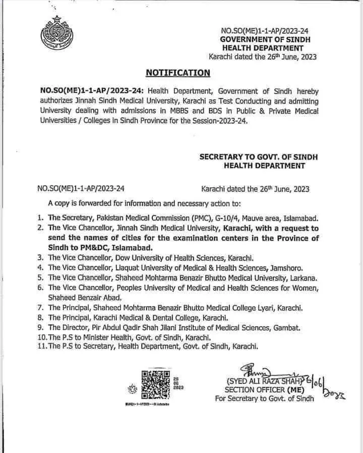 Sindh Medical College Admission 2024