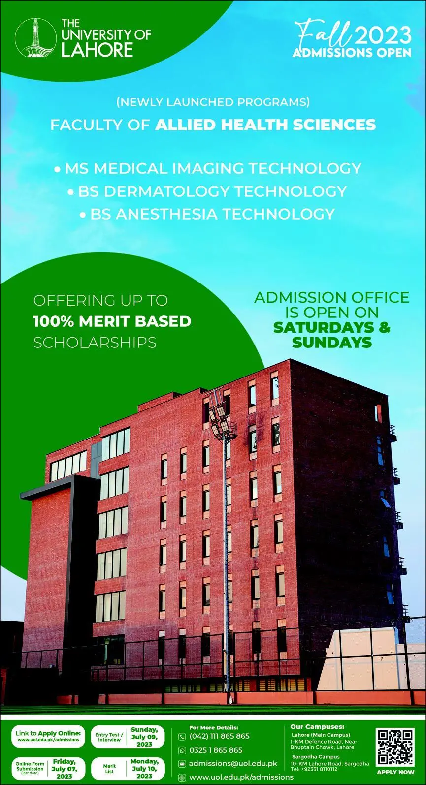 University of Lahore Admission 2023 Fee Structure Merit List
