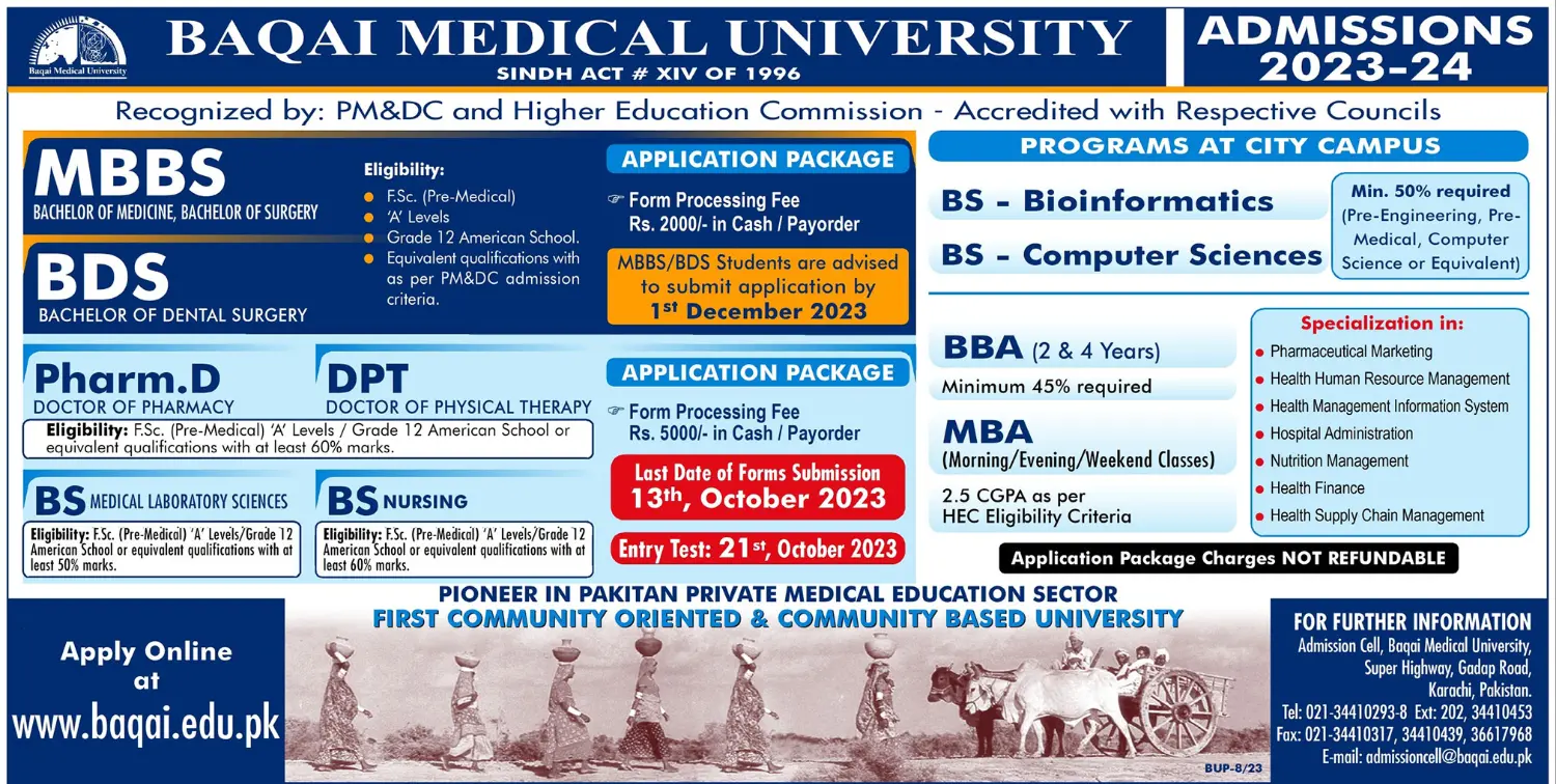 Baqai Medical University Admission 2023