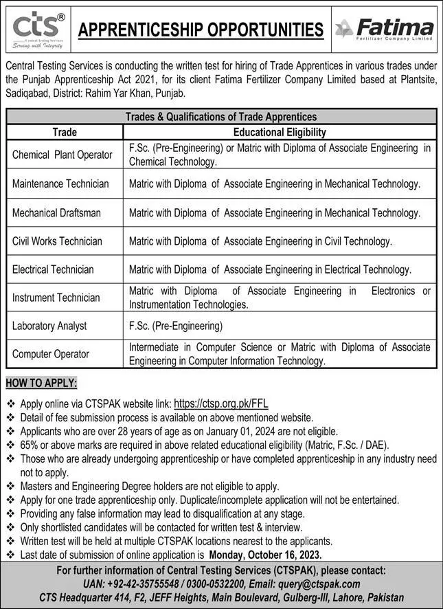 Fatima Fertilizer Apprenticeship Training Program 2023 Apply Online 1 Fatima Fertilizer Apprenticeship Training Program 2023