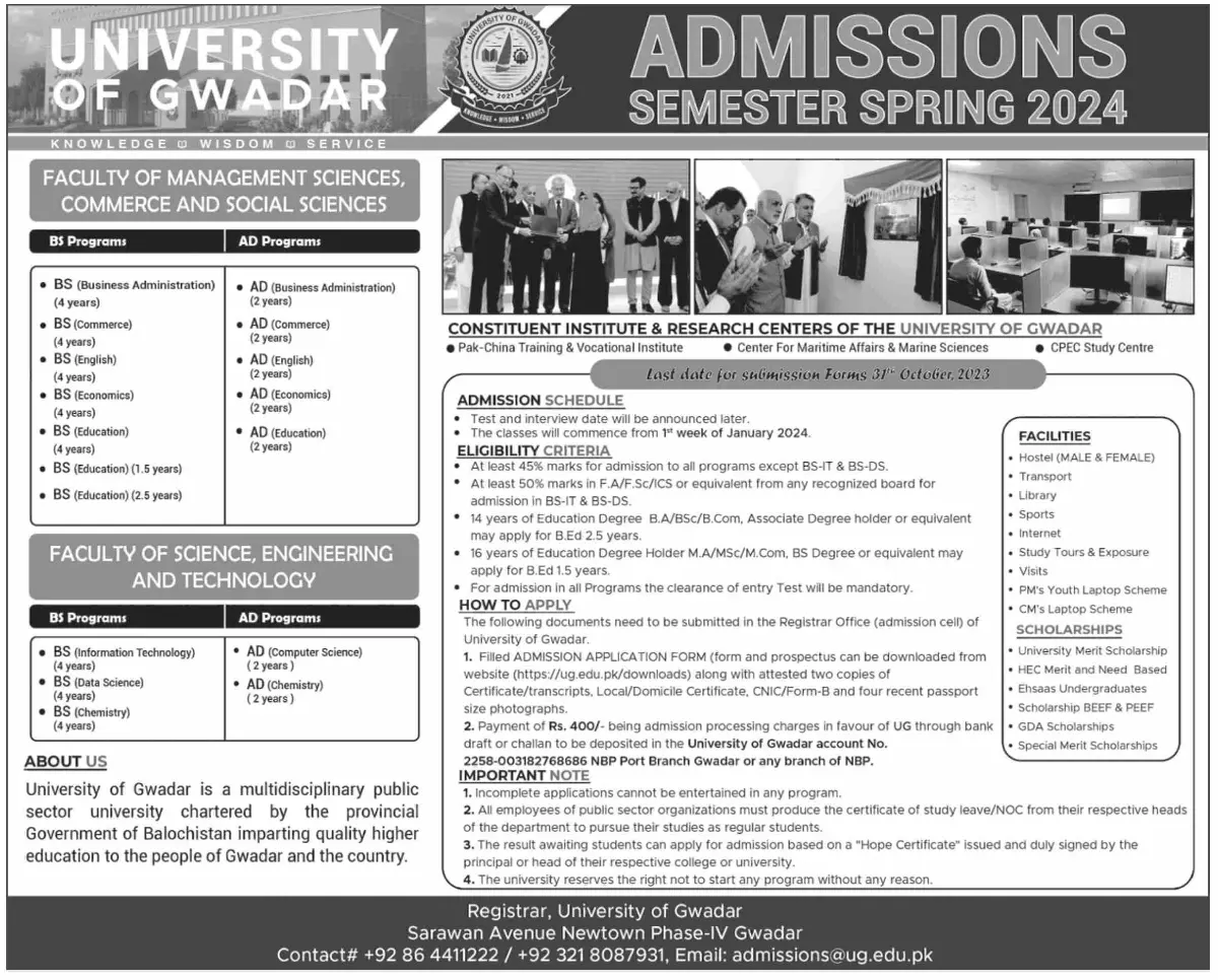 University of Gwadar Admission 2024