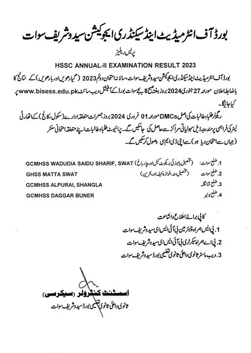 Bise Swat Board Inter Result 2024