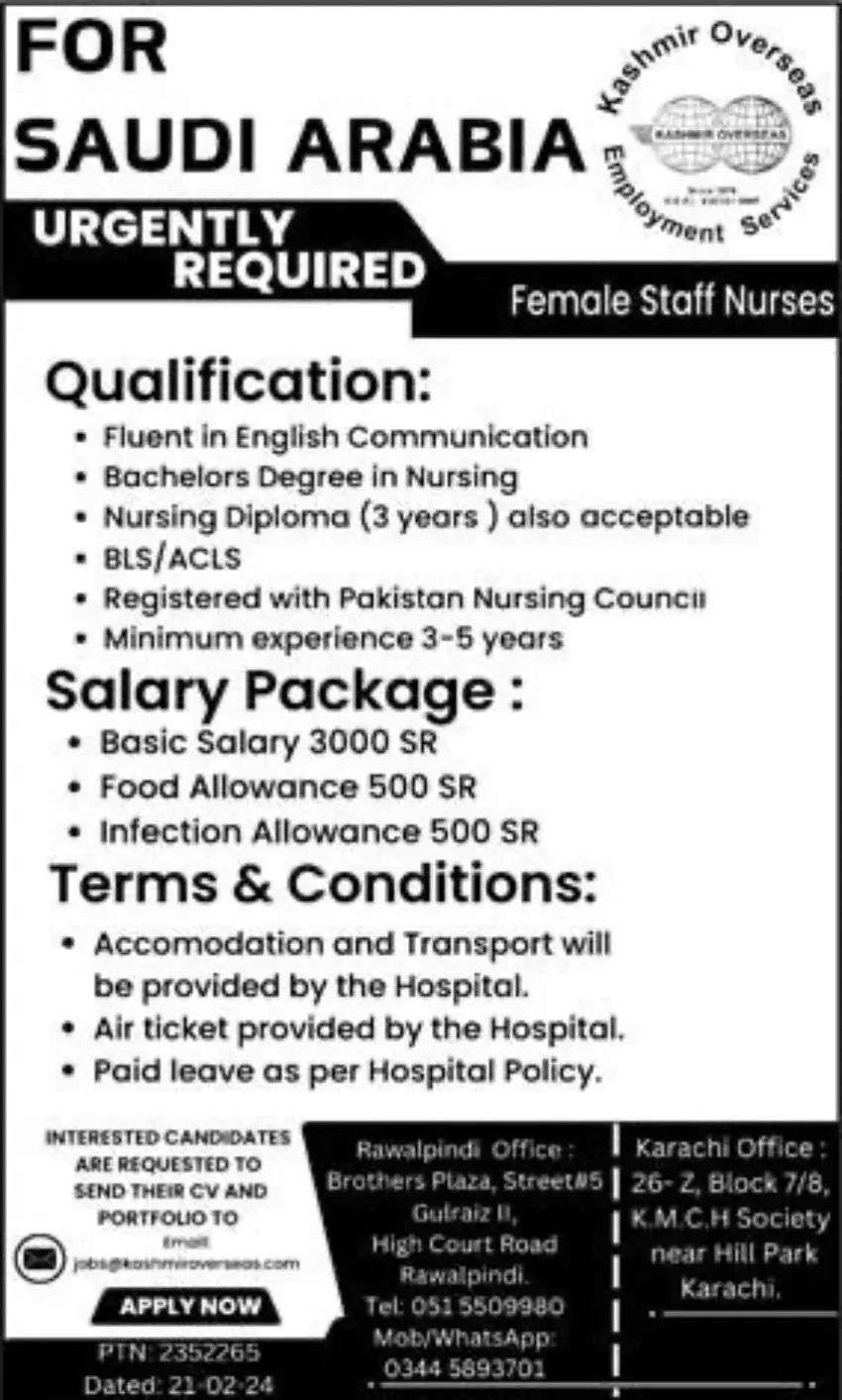 Nursing Jobs in Saudi Arabia 2024