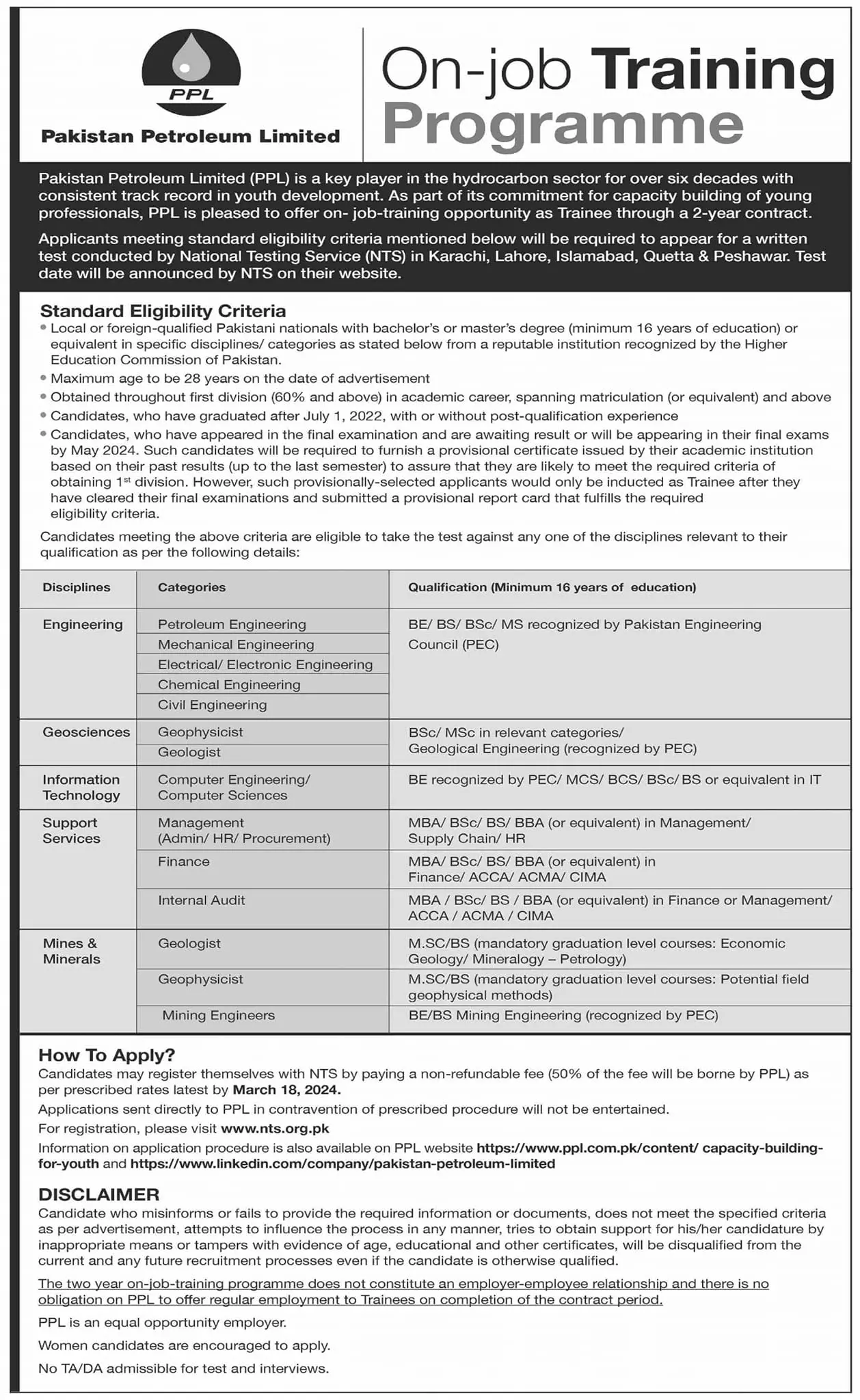 PPL on Job Training Program 2024