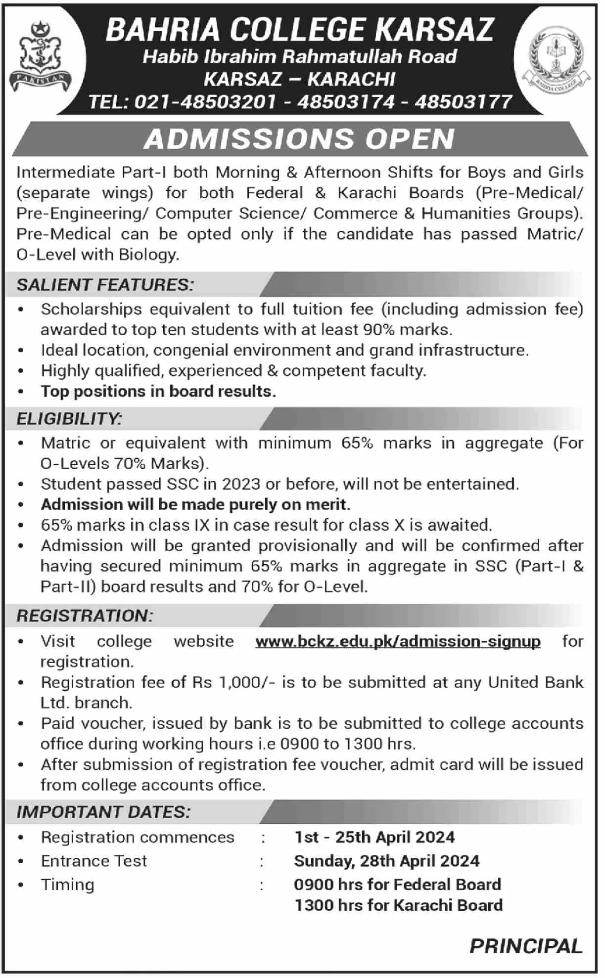 Bahria College Karsaz Fees 2025