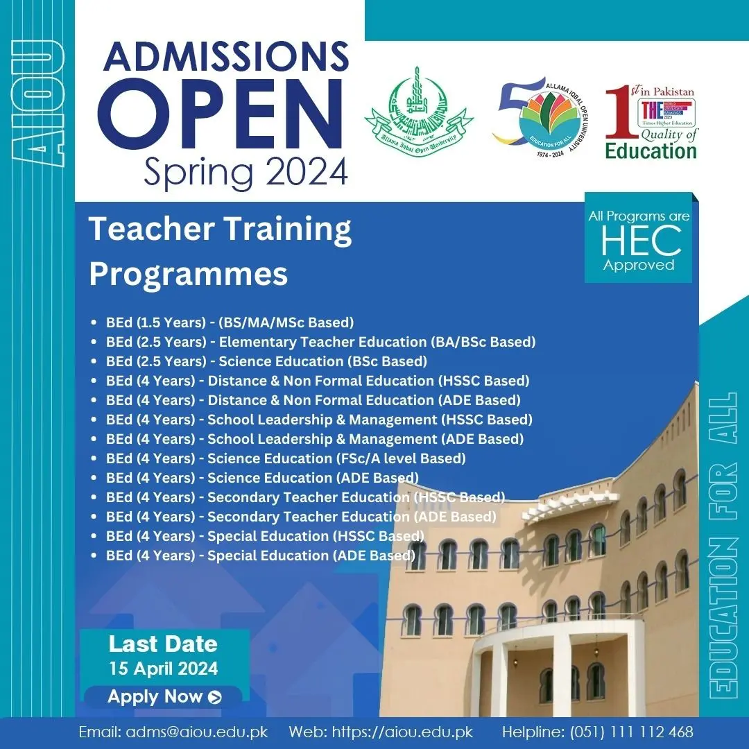 Teacher Training Program Admission 2025 AIOU