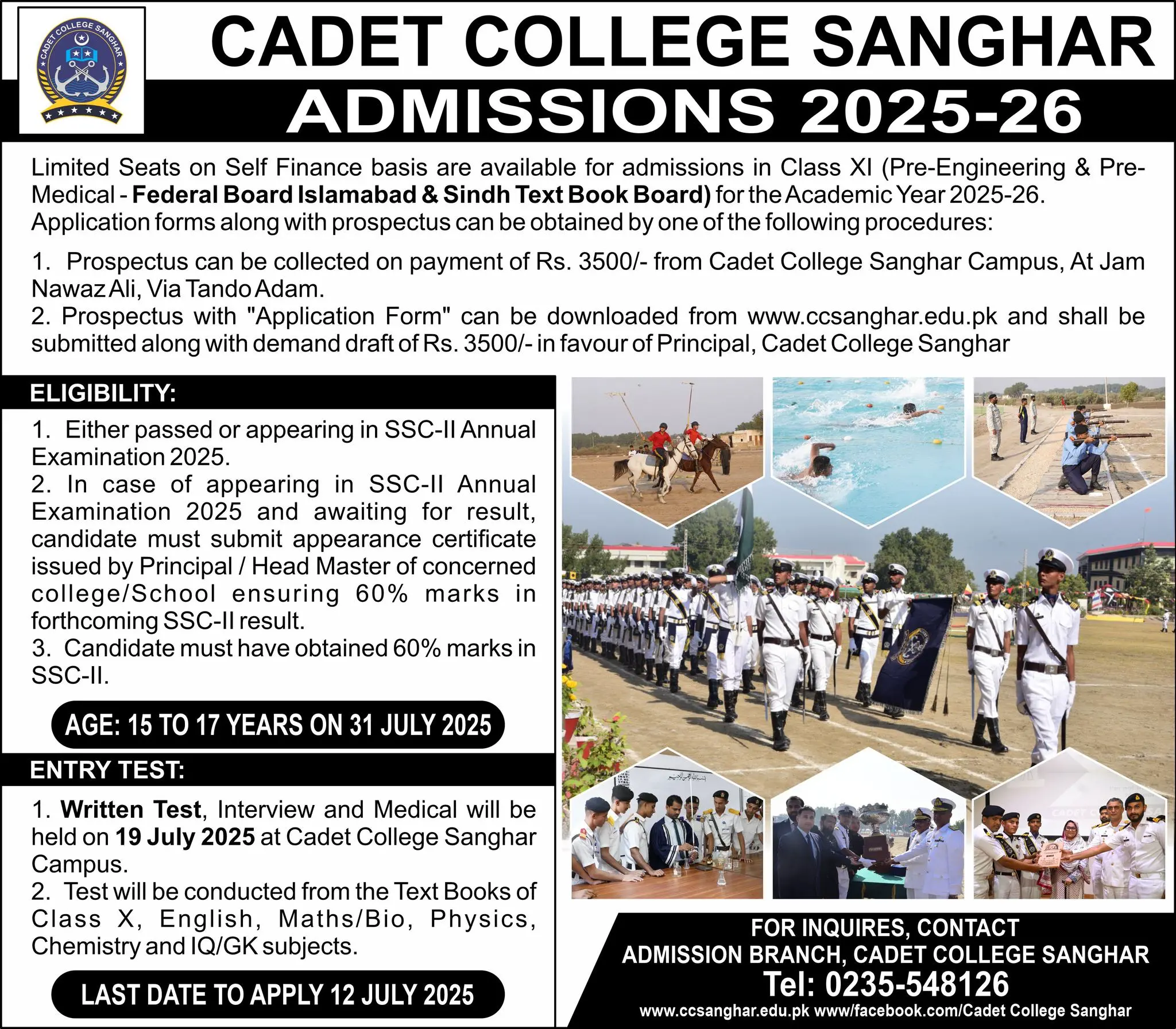Cadet College Sanghar Admission 2025